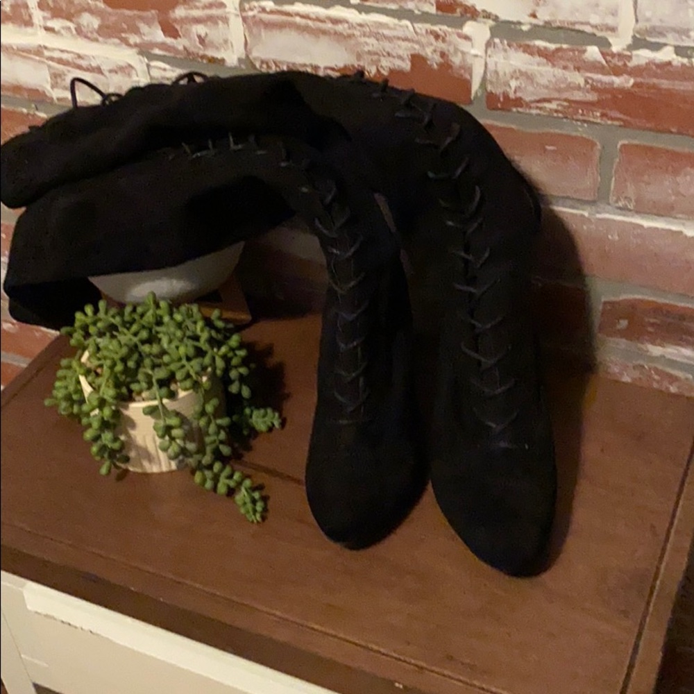 Over the knee lace up faux suede boots